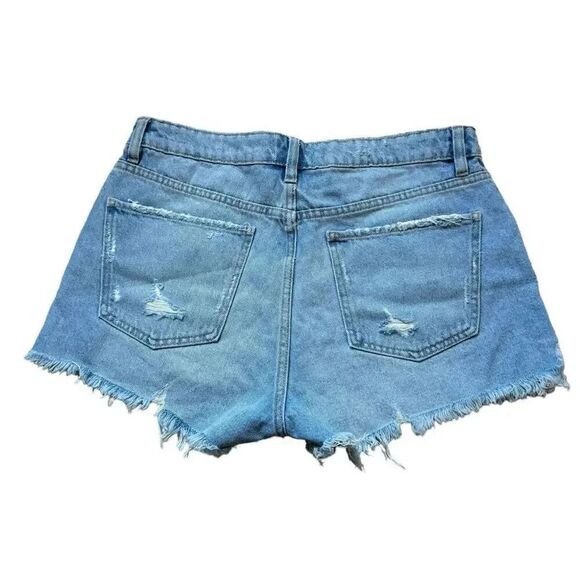 Zara Frayed High Rise Denim Shorts Medium Wash Button Fly Women's SZ 8 #2095 - Picture 3 of 9